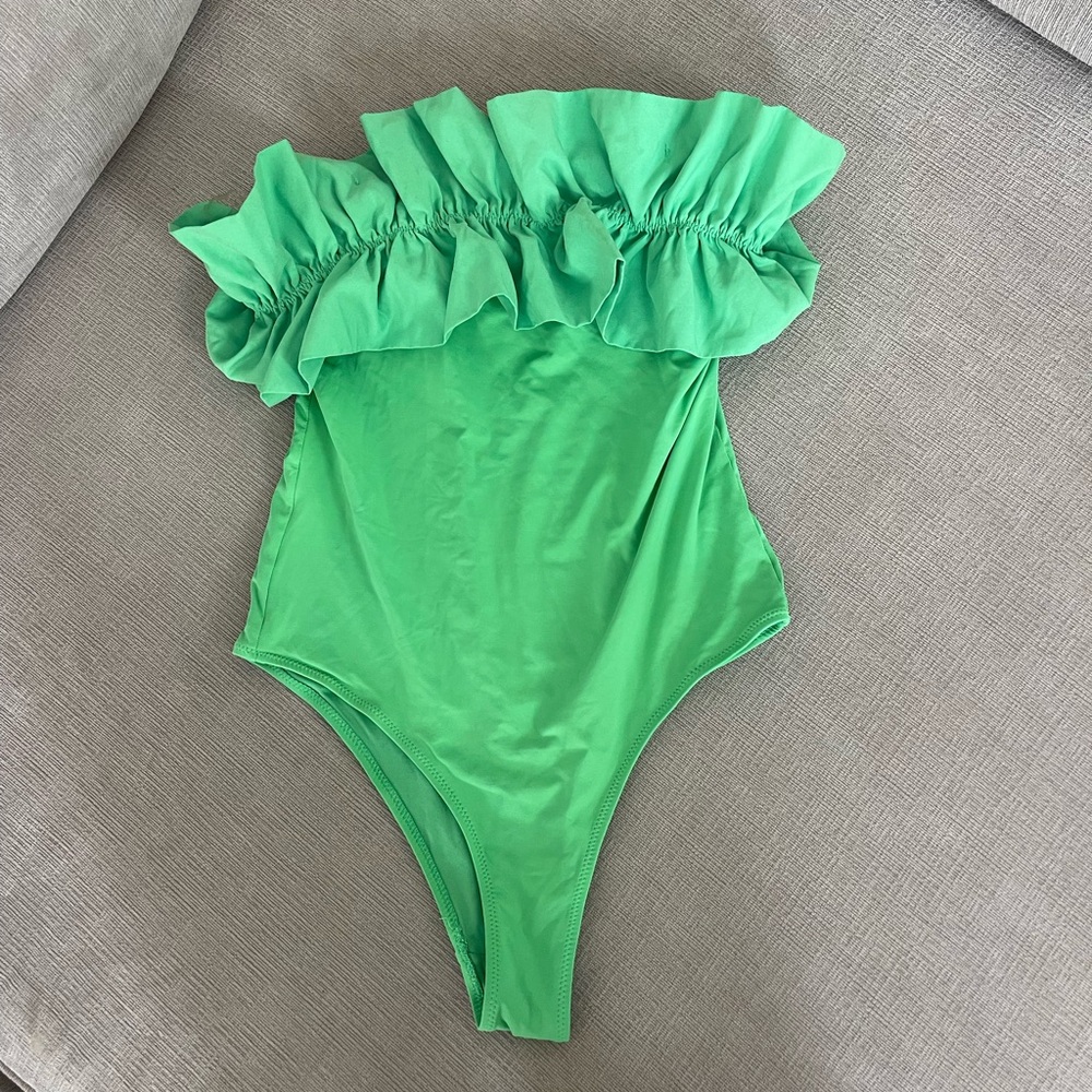 Zara Strapless One-Piece Swimsuit in Green